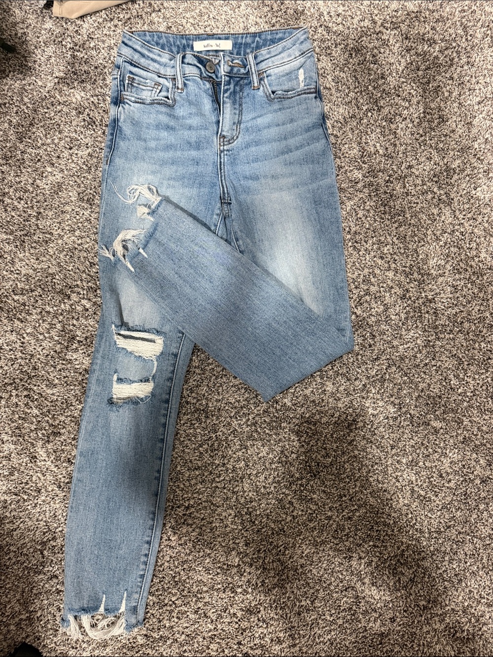 Mid-Rise Light Blue Distressed Skinny Jeans
